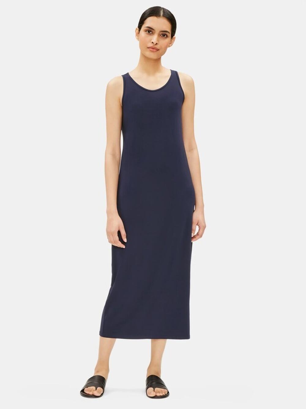 Eileen Fisher Navy System Viscose Jersey Tank Midi Dress Large